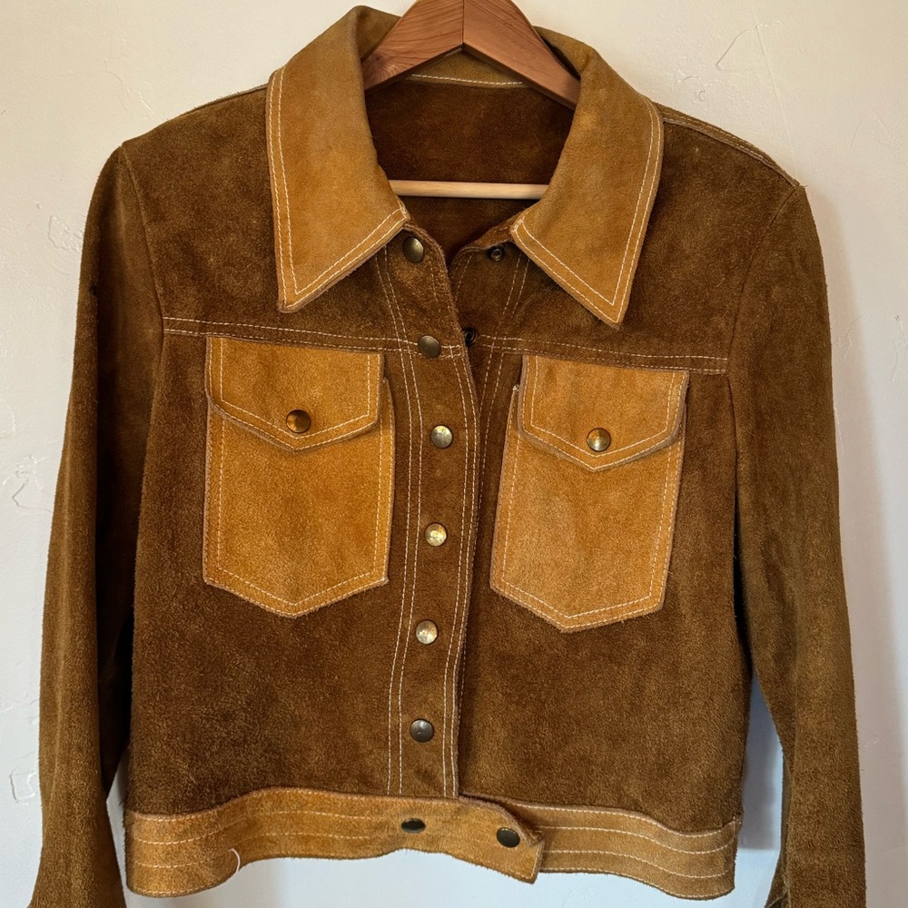 Vintage Leather Buckskin Raw Yellow and Brown Button Down Jacket